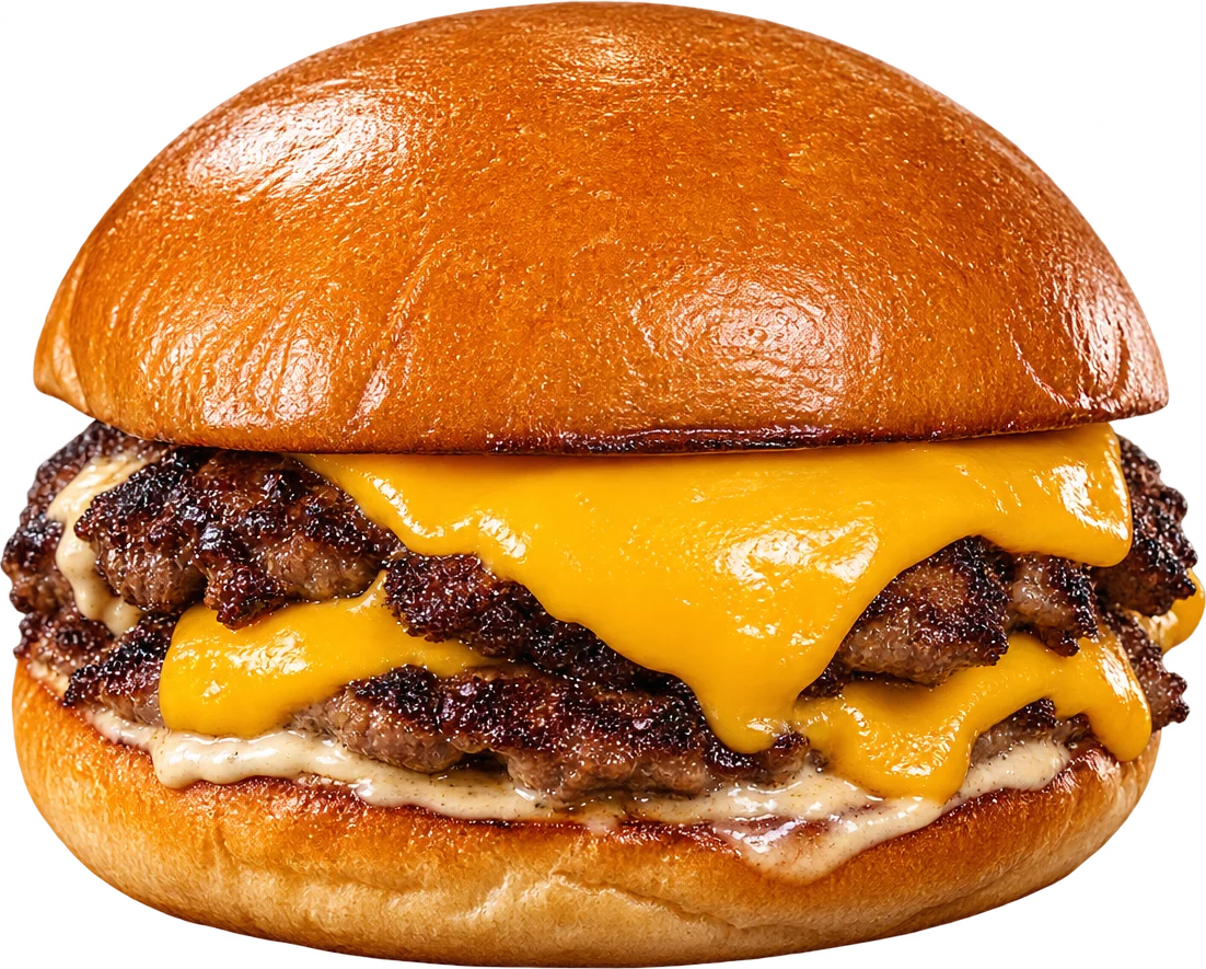 HolyBeef: două felii de vită smash, două felii de cheddar, chiflă brioche